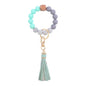 PU Tassel Silicone Bead Wristlet Keychain with Wooden Bead 14