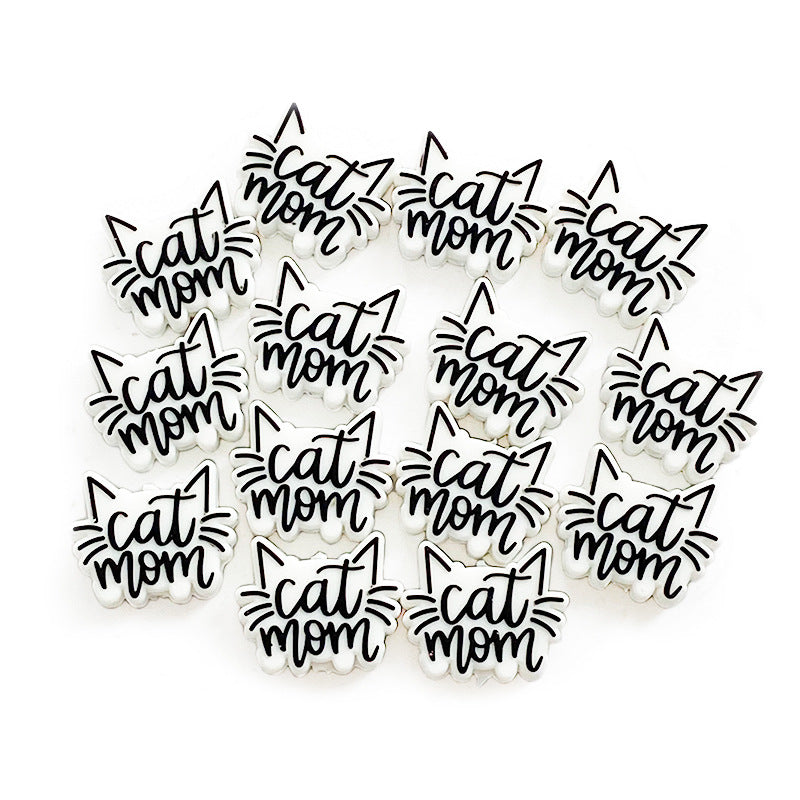 20pcs Silicone Focal Beads Cat Mother With Printed Text Cat Ears Whiskers 4