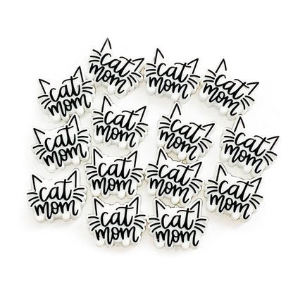 20pcs Silicone Focal Beads Cat Mother With Printed Text Cat Ears Whiskers 4