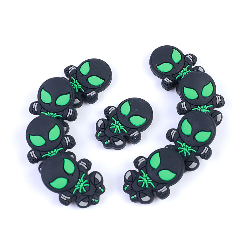 20pcs Silicone Focal Beads Green Alien Character Halloween Theme 2