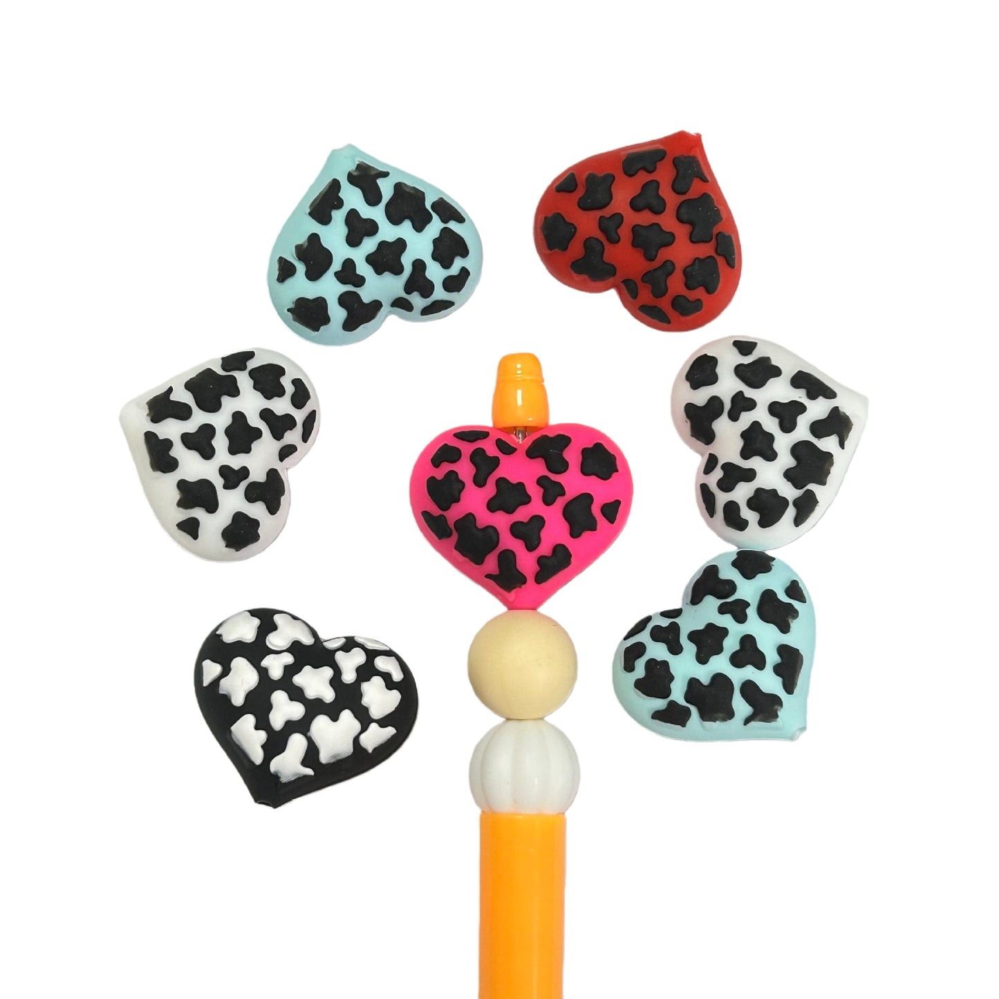 20Pcs Silicone 3D Focal Beads Love Leopard Heart Pattern 4