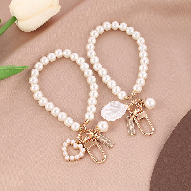 Pearl Love Silicone Bead Wristlet Keychain with Metal Charm 3
