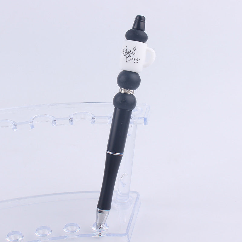 Black Cup Silicone Beaded Pens Handmade Novelty Pen Gift 8