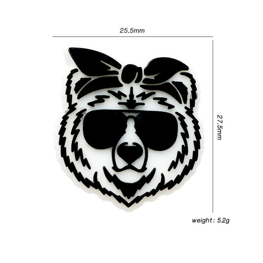20pcs Silicone Focal Beads Tiger Head Wearing Sunglasses