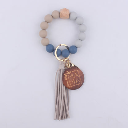MAMA Tag Silicone Bead Wristlet Keychain with Tassel Charm 10