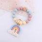 Rainbow Tassel Silicone Bead Wristlet Keychain with Wooden Accent 8