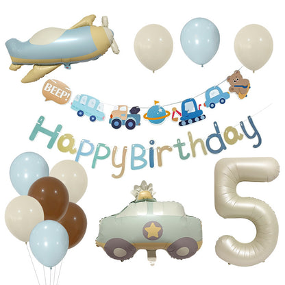 Retro Police Car and Airplane Foil Balloons Birthday Party Set 7