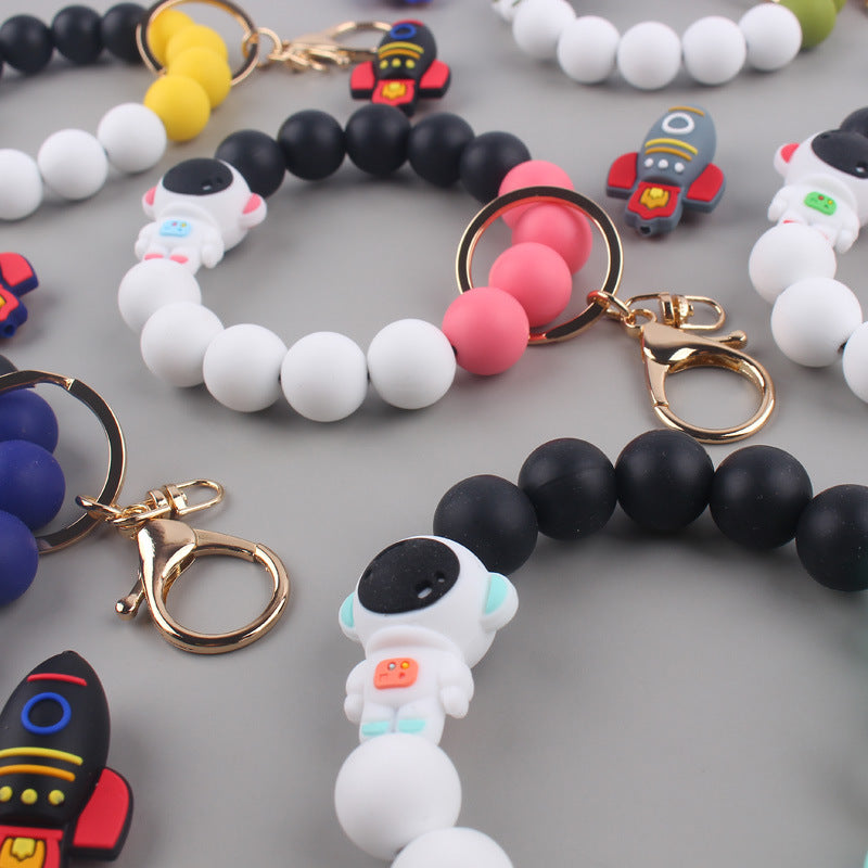Astronaut Silicone Bead Wristlet Keychain with Key Ring 2