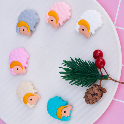 20pcs Silicone Focal Beads Sheep Side Profile with Curled Horns 3