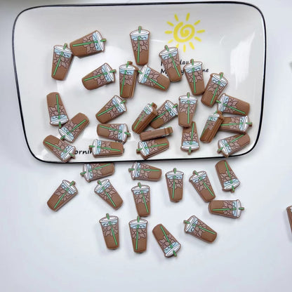 20Pcs Silicone Focal Beads Camel Cartoon Milk Tea Cup Design