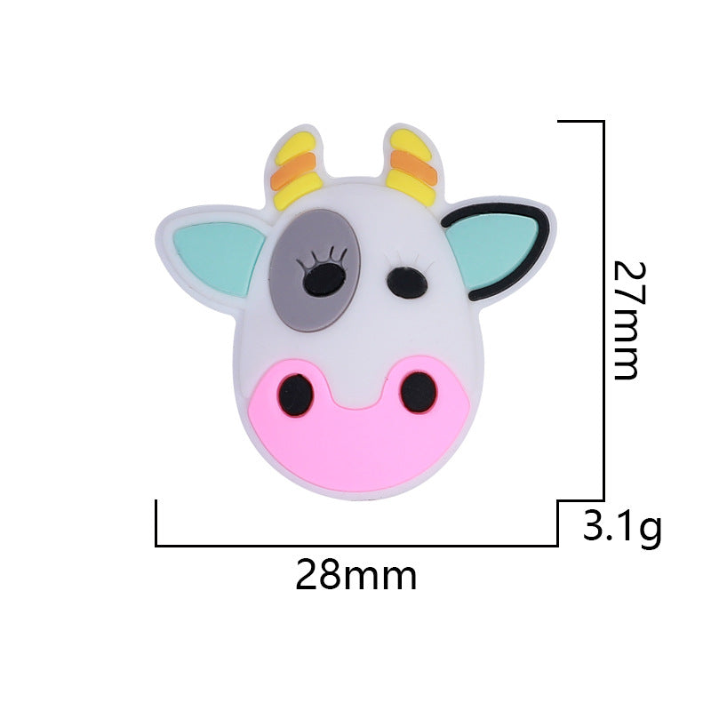 20pcs Silicone Focal Beads Cow Face with Yellow Horns