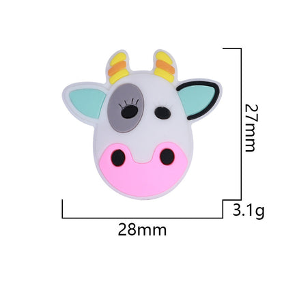 20pcs Silicone Focal Beads Cow Face Colorful Details 3