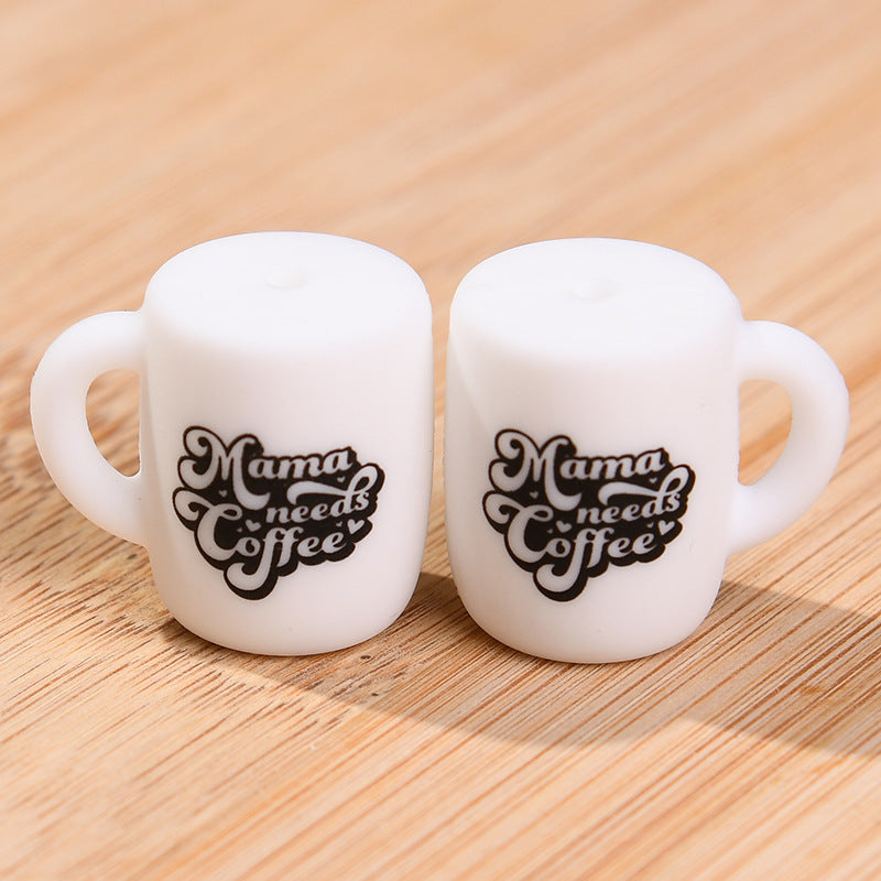 50pcs Silicone Focal Beads Cup Printed Design 18