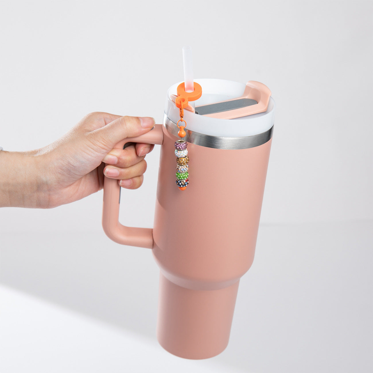 Beadable Tumbler Straw Holder Silicone DIY Accessory with Keychain Bar 3