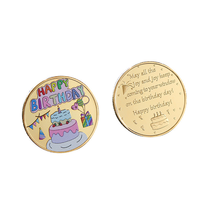 Birthday Cake Commemorative Coin Iron Collectible Gift 4cm