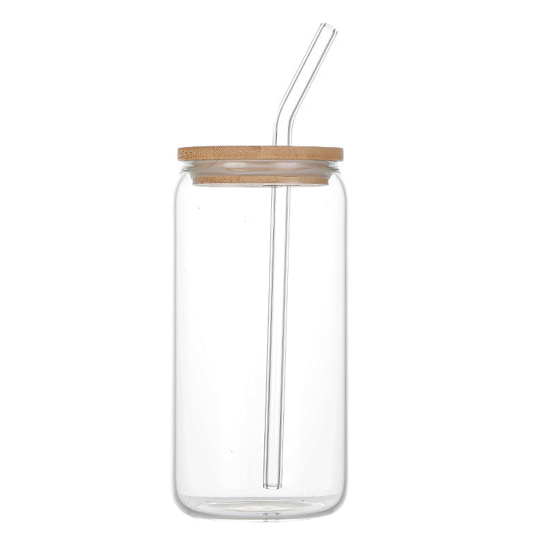 16oz Glass Cups Tumbler with Bamboo Lids and Straws