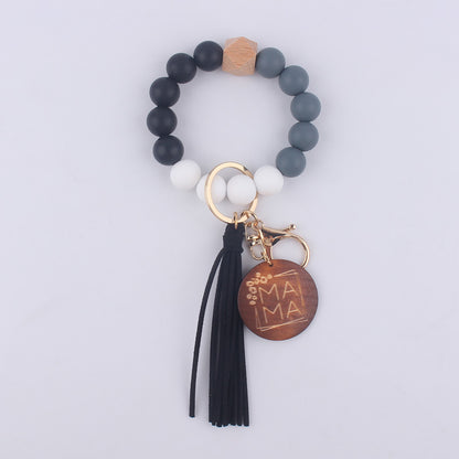 MAMA Tag Silicone Bead Wristlet Keychain with Tassel Charm 14