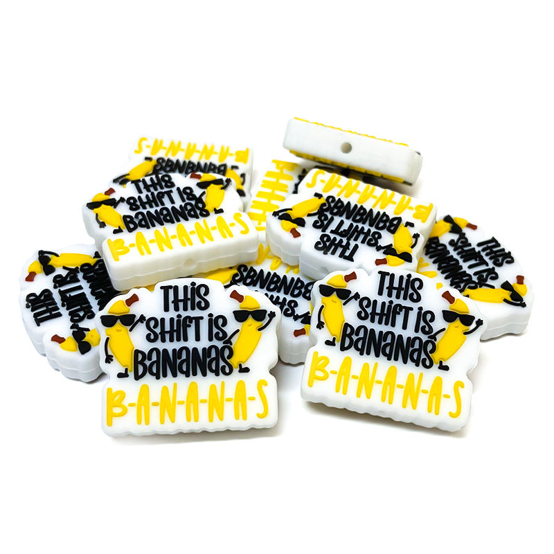 20Pcs Silicone Focal Beads Cool Banana Text Print Design 4