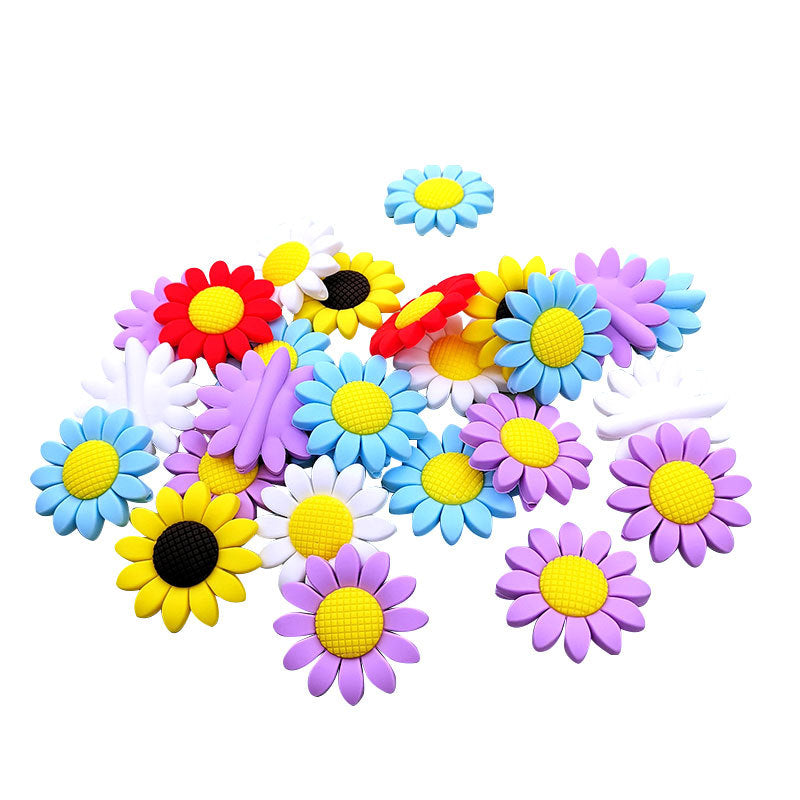 20pcs Silicone Focal Beads Sunflower Flat Design with Center Detail