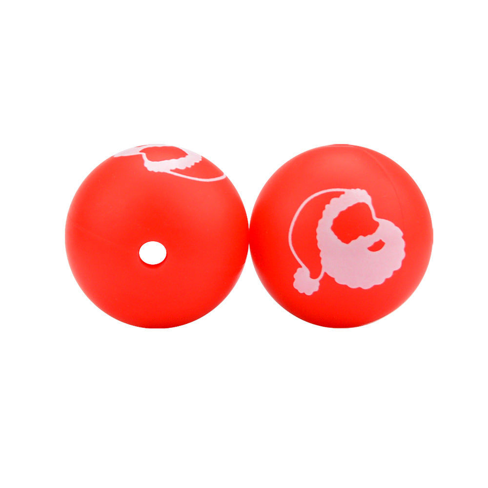 20pcs 15mm Christmas Silicone Beads Printed Design 8