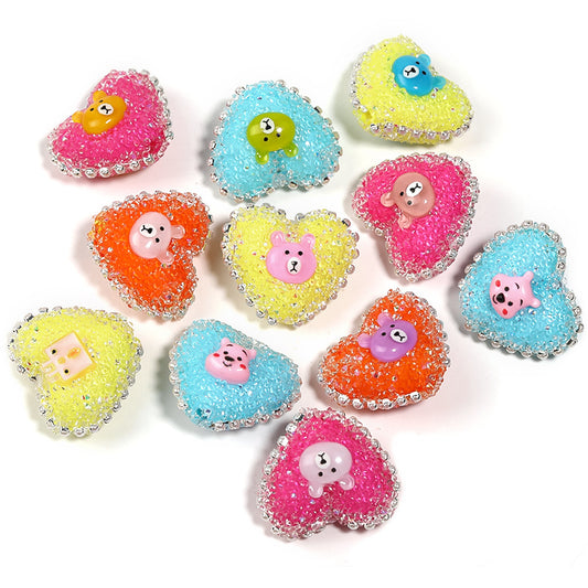 5pcs 23x28mm Cartoon Animal Heart Rhinestone Beads DIY Jewelry Making