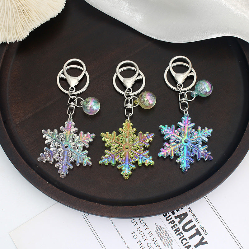 Creative Snowflake Acrylic Keychain Iridescent Charm