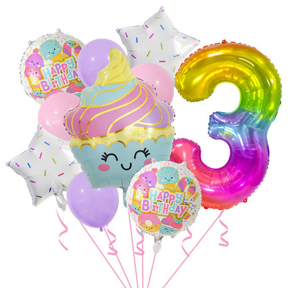 Cupcake and Number 3 Foil Balloons Birthday Party Decoration Set 17