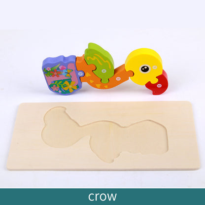 Wooden Building Blocks Animal Traffic Shapes Matching 3D Puzzle Toy 33