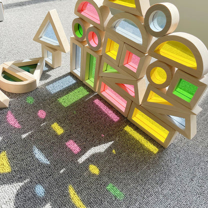 Wooden Building Blocks Educational Toy with Acrylic Insets 3