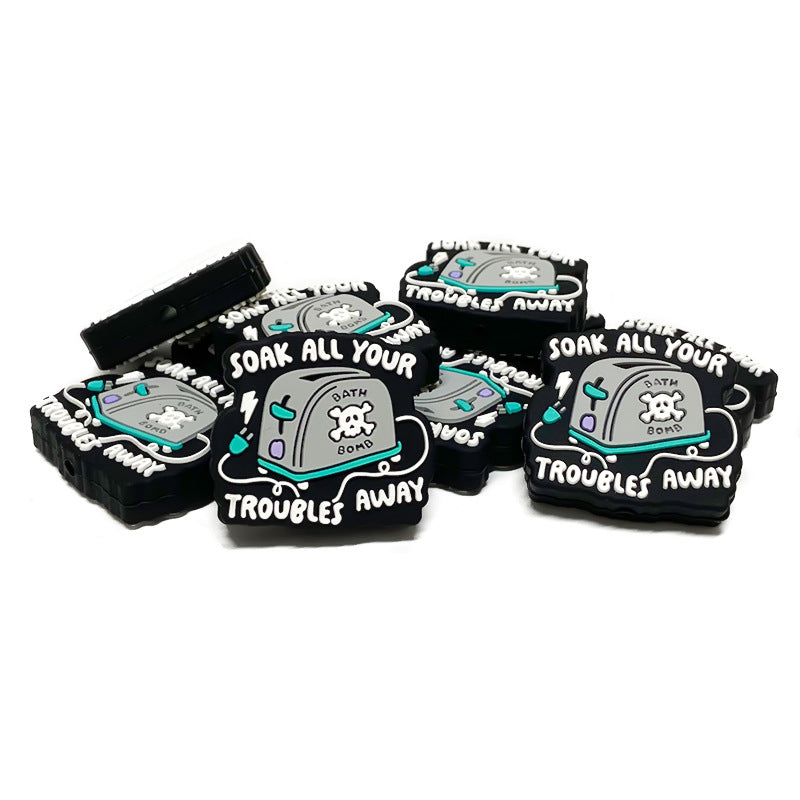 20Pcs Silicone Focal Beads Cartoon Fun Bread Maker With Text Soak All Your Troubles Away 5