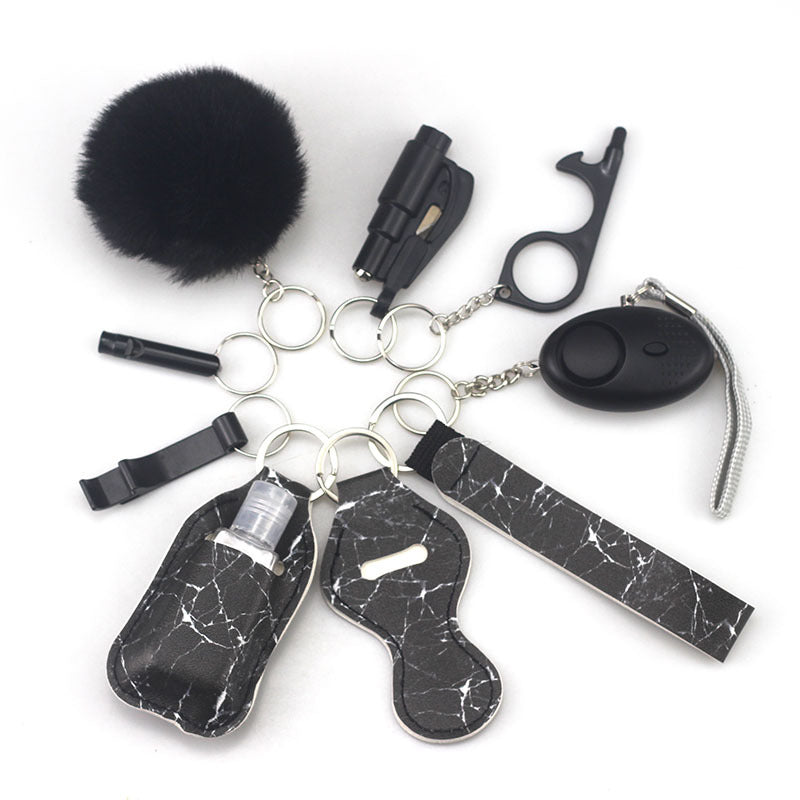 Outdoor Self Defense Alarm Whistle Pompom Keychain 10 Pack 32