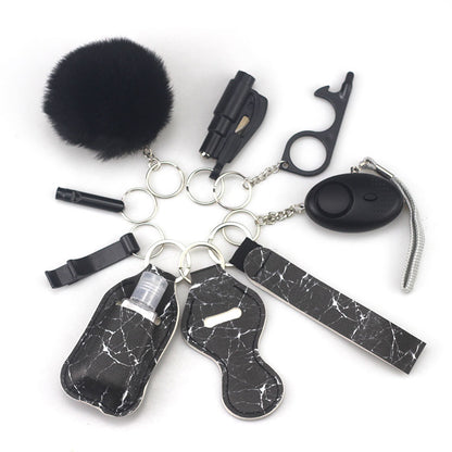 Outdoor Self Defense Alarm Whistle Pompom Keychain 10 Pack 32