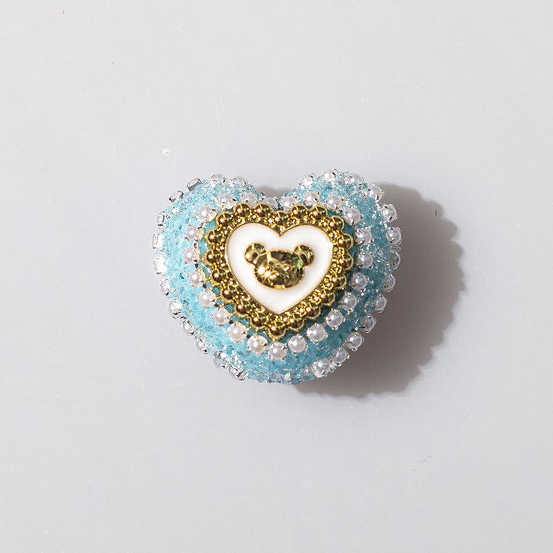 10pcs Heart Bear Rhinestone Acrylic Focal Beads 27.5x24.6mm 8