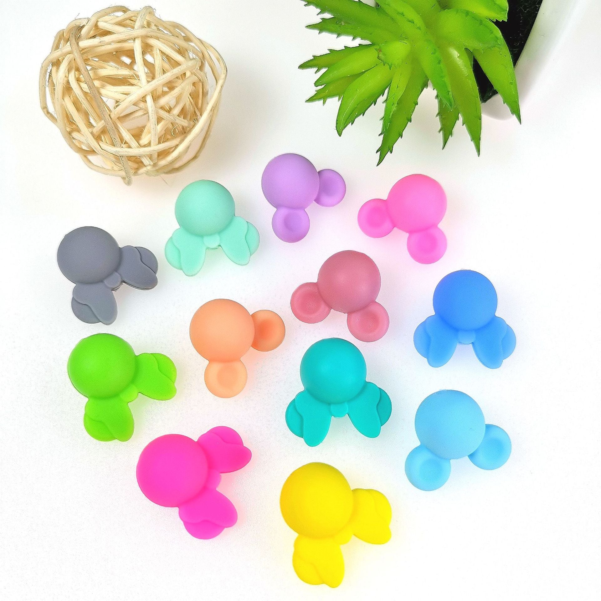20pcs Silicone Focal Beads Round Ear Mouse Character Basic Shape 4