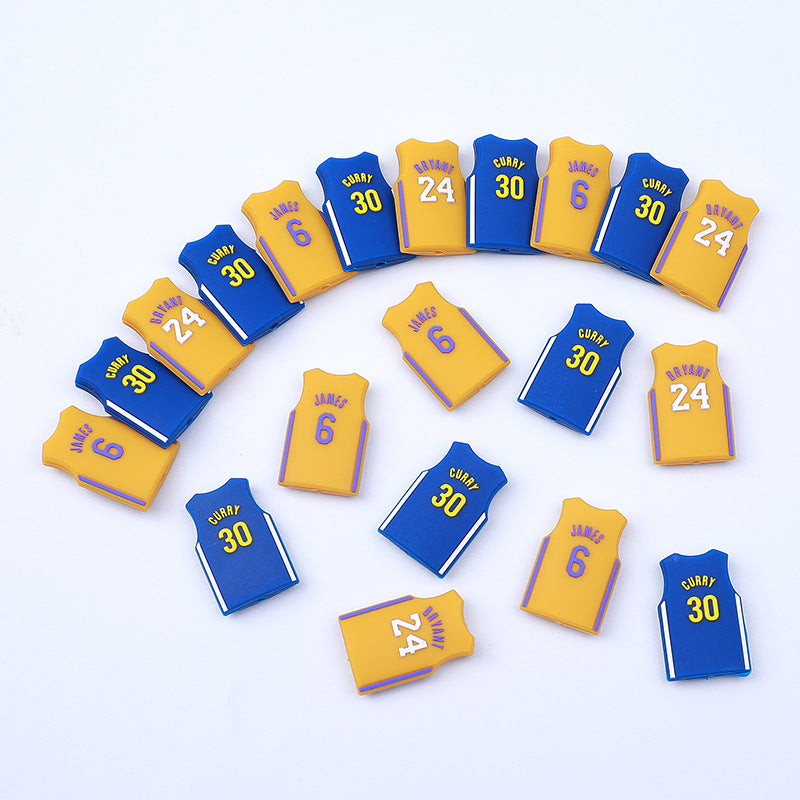 20Pcs Silicone Focal Beads Basketball Jersey Design Flat Shape 2