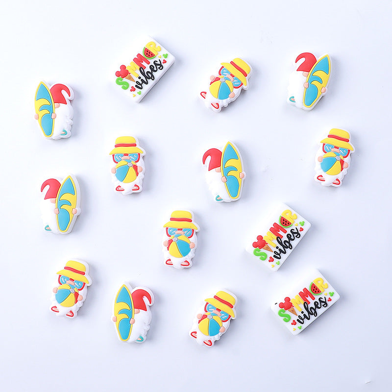 20pcs Silicone Focal Beads Summer Gnome Holding Surfboard and Waterball 3