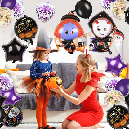 Halloween Witch and Little Ghost Foil Balloon Set Party Decoration 3
