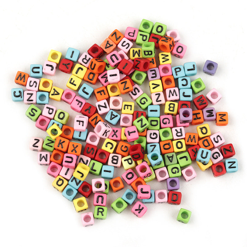 100pcs 6mm Square Acrylic Letters Beads Colorful DIY Accessories 5
