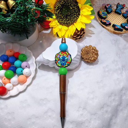 20Pcs Silicone Focal Beads Christmas Blue Alien Character Large Ears Holiday Theme 8