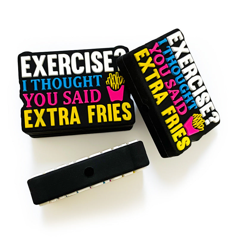 20pcs Silicone Focal Beads French Fries Printed Text Design 3