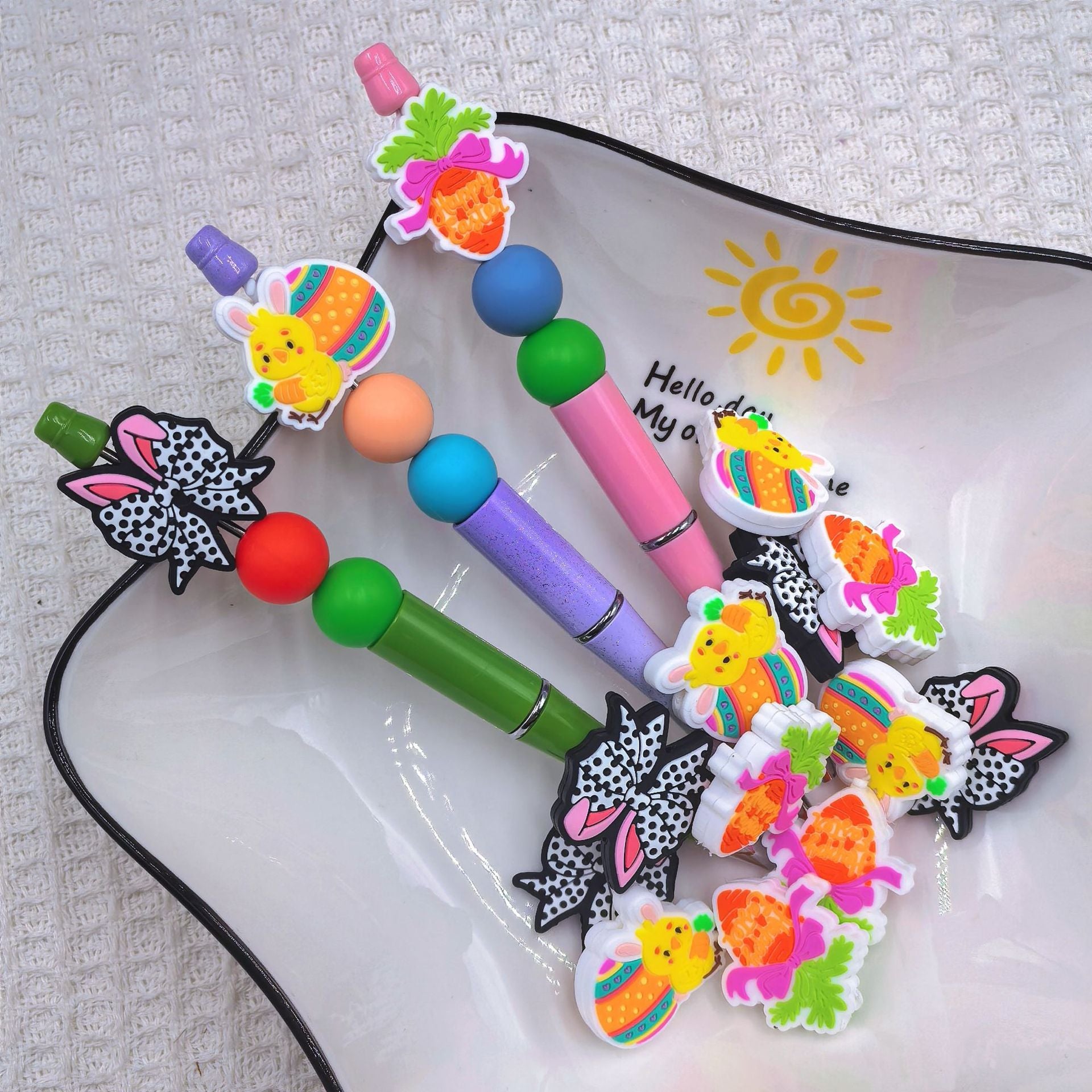 20Pcs Silicone Focal Beads Easter Carrot Bunny Ear Bow 3