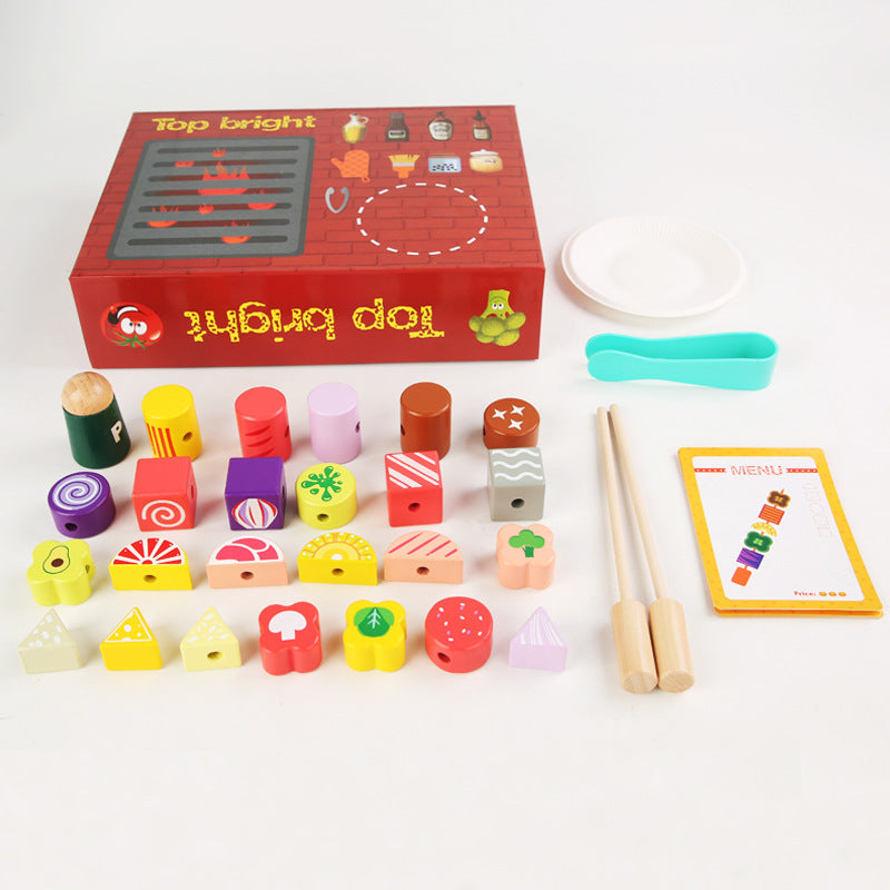 Wooden Barbecue Beaded Box Montessori Toys for Kids 2