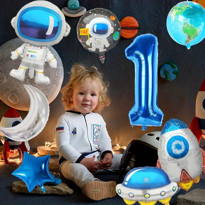 Space Theme Astronaut Rocket Spaceship Foil Balloon Set 3