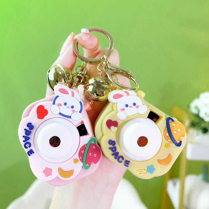 Light Up Rabbit Camera Plastic Keychain with Bell Charm 2