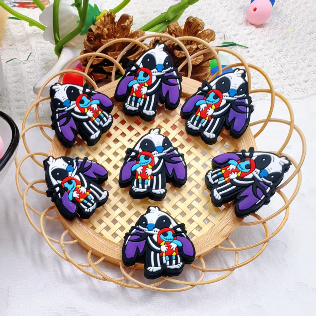 20Pcs Silicone Focal Beads Purple Stitch Zebra Pattern Design 2