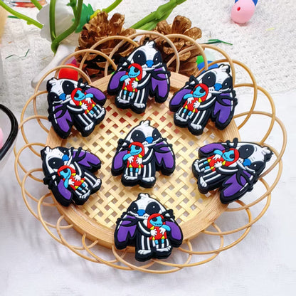 20Pcs Silicone Focal Beads Purple Stitch Zebra Pattern Design 2