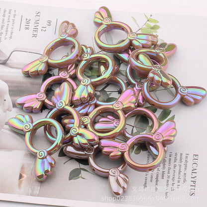 2Pcs 25x46mm Sakura Angel Wings Acrylic Beads UV Finish Color Plated 21