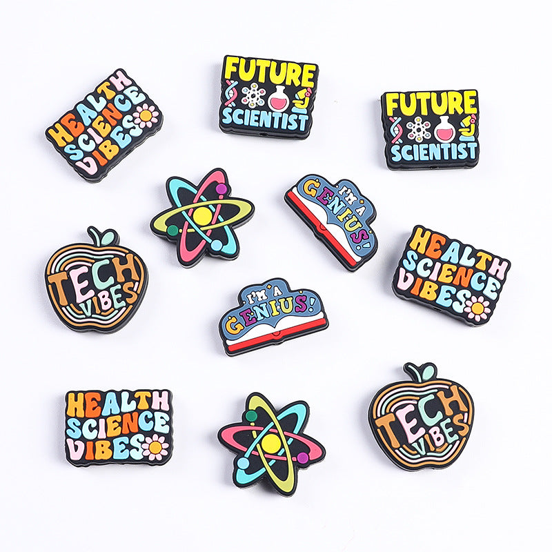 20Pcs Silicone Focal Beads Inspirational Letters Science Theme Variety 2