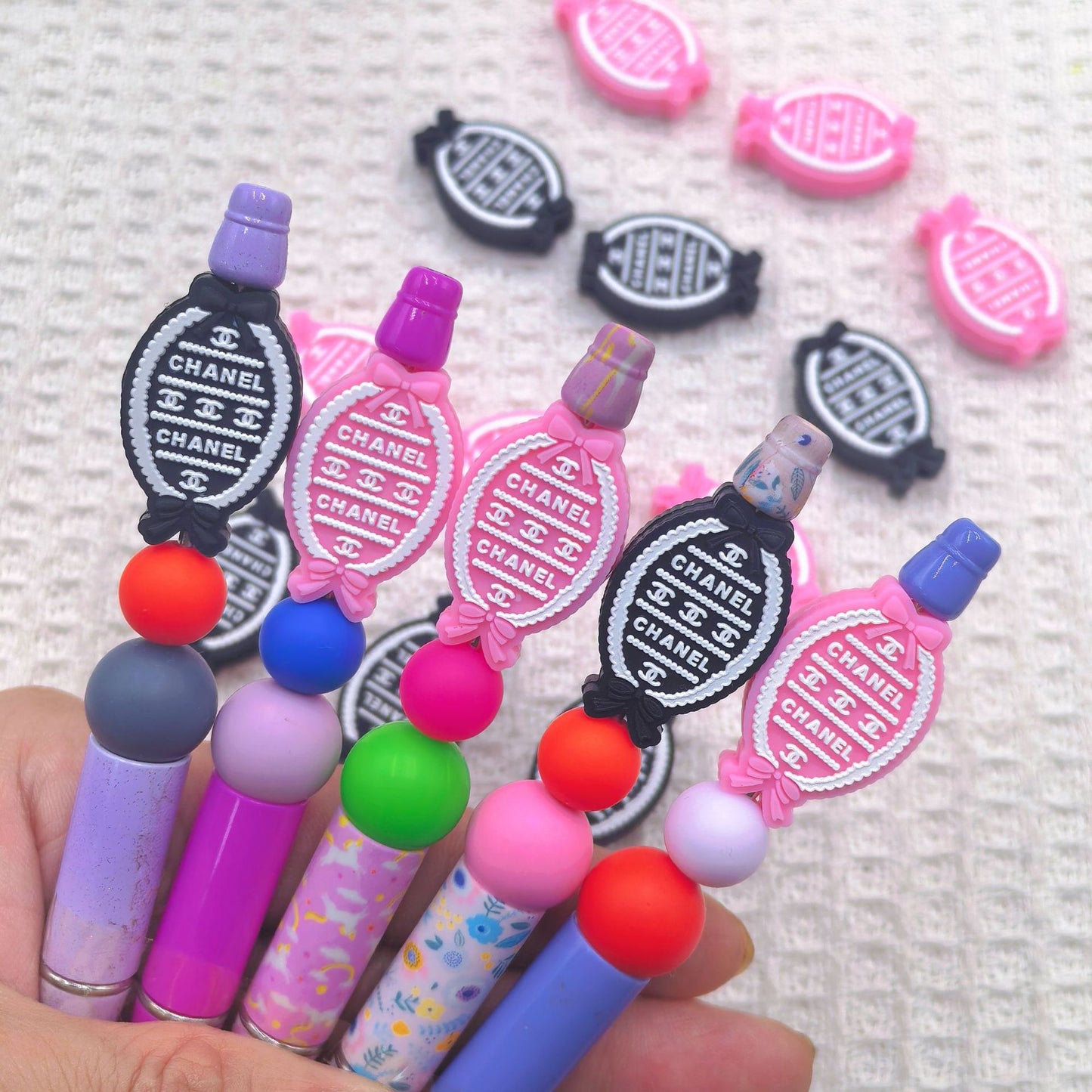 20Pcs Silicone Focal Beads Magic Mirror Oval with Bow Detail