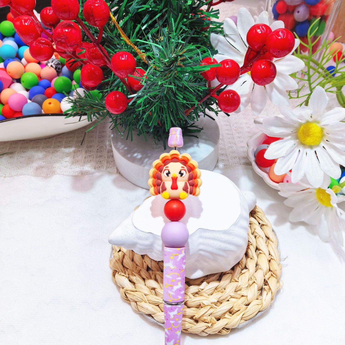 20Pcs Silicone 3D Focal Beads Cute Turkey Front Facing 6